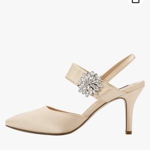 ERIJUNOR champagne satin heels